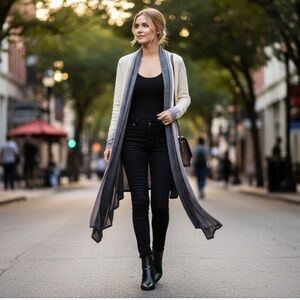 Darker Wavs Sheer Ombre Longline Open-Front Cardigan | Gray Fade | Size L